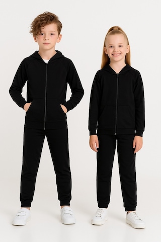 Kız - Erkek Çocuk Basic Fermuarlı Okul Eşofman Takımı Ak0785 Siyah