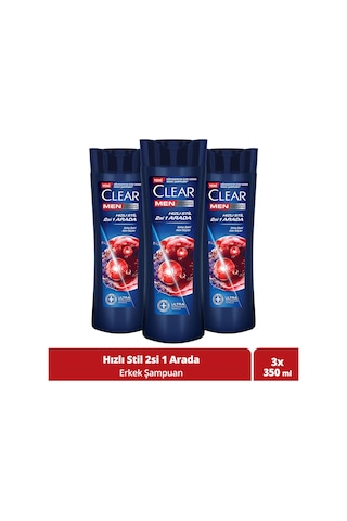 Clear Men Kepeğe Karşı Etkili Şampuan Hızlı Stil 2si 1 Arada 3 x 350 ML