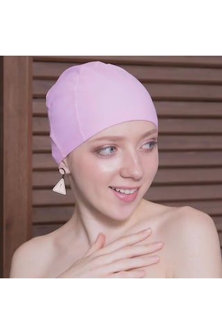 Uzun Saçlar İçin Kulak Korumalı Unisex Su Geçirmez Pu Yüzme Bonesi Pembe