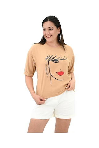 Kadın Büyük Beden Yüz Baskılı T-shirt 1788-25 001
