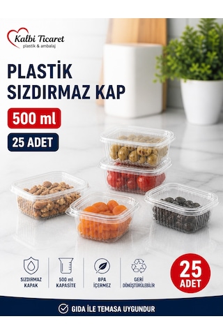 Plastik Saklama Kabı 500 Gr 25 Adet Plastik Kapaklı Kase Sızdırmaz Kap Şeffaf Kullan At Kase
