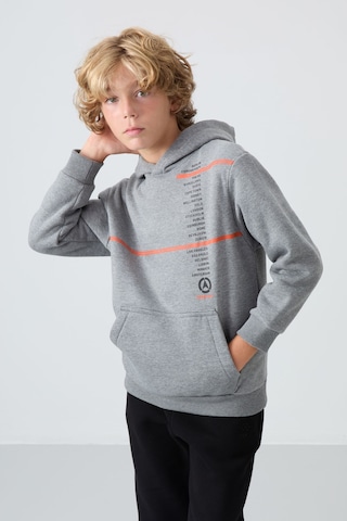 Tommylife Gri Melanj Pamuklu Kalın İçi Tüylü Standart Fit Baskılı Erkek Çocuk Sweatshirt - 11239