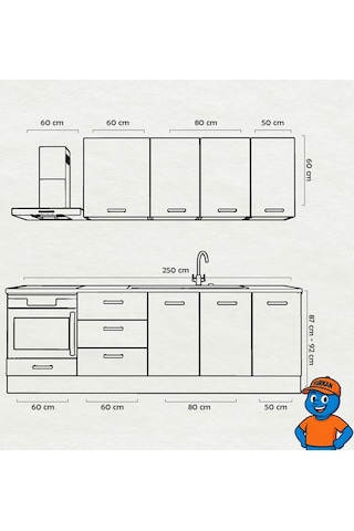 250 Cm Mutfak Dolabı Mdf Kapak Tezgah Dahil Yrkn250 99 Siyah