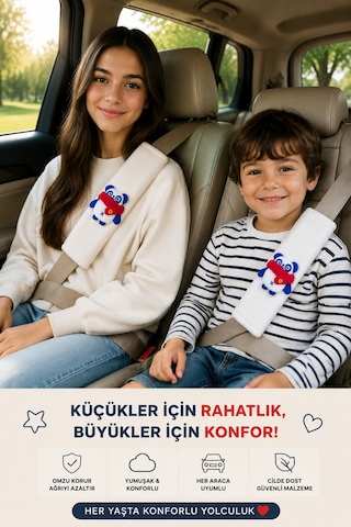 Panda Beyaz Emniyet Kemeri Aksesuarı - Emniyet Kemeri Kılıfı - Araç Emniyet Kemeri Omuz Koruyucu 1 Adet