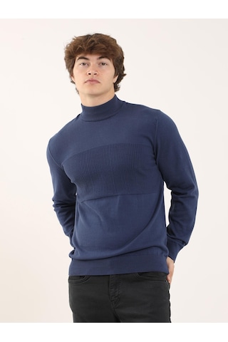 Dufy İndigo Erkek Regular Fit Dik Yaka Triko - 90634 İndigo