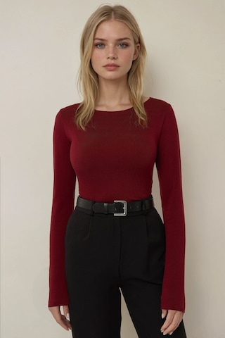 Hiccup Kayık Yaka Uzun Kollu Slim Fit Top Bordo Kırmızı