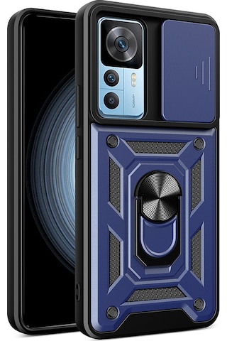 Mi 12t Pro Kılıf Magnetik Standlı Kamera Korumalı Mkst Sürgülü Vega Kapak - Mavi Mavi