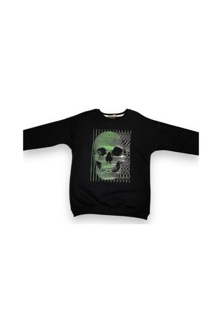 Cantoy Erkek Çocuk Önü Baskılı İçi Şardonlu Sweatshirt-15199 Siyah