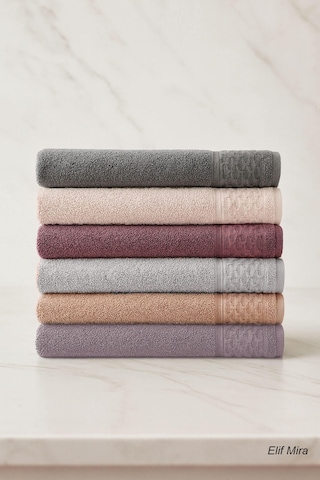 6 Lı El Yüz Havlusu Seti %100 Pamuklu 50x90 Cm Pure Cotton Mürdüm
