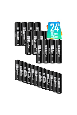 24lü Set 12 Aa + 12 Aaa İnce Ve Kalın Kalem Pil Kumanda Pili Saat Pili Zn-c 1.5v
