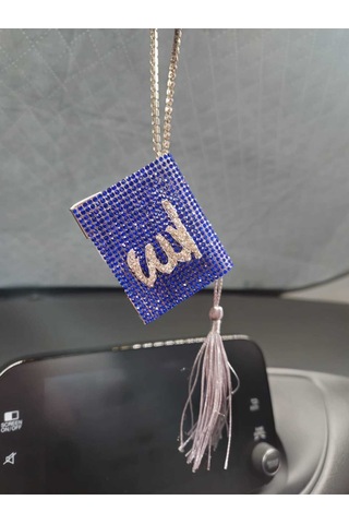 Saks Mavi Kuran Kerim Gümüş Yazılı Gri Püskül