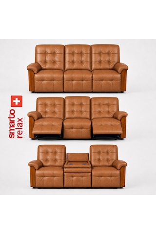 Smarto Relax Berlin 3 Lü Orta Konsollu Bardaklıklı Yatar Ayak Uzatmalı Ergonomik Deri Sinema Tv Koltuğu Kahverengi