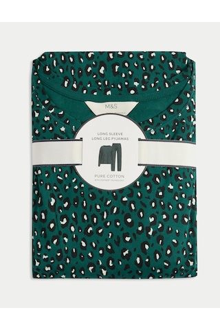 Marks & Spencer %100 Pamuklu Baskılı Pijama Takımı T37004621F Yeşil