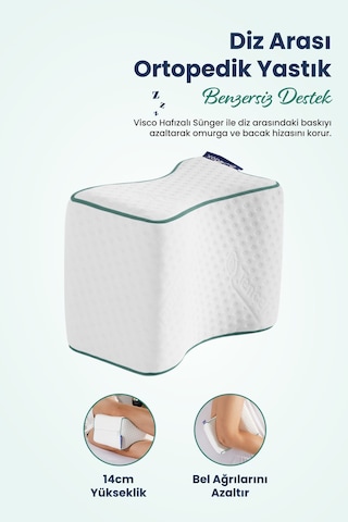 Bacak Arası Ortopedik Yastık Diz Arası Visco Yastık 25x19x14 Cm Beyaz