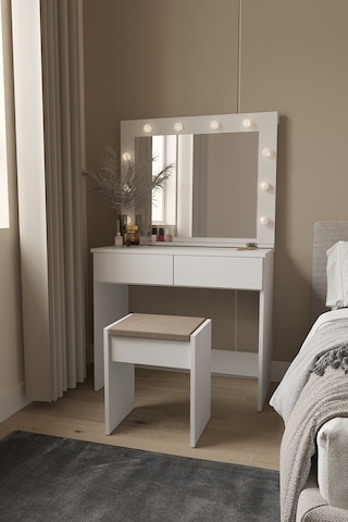Dekorfim DF02103B Hollywood Işıklı Aynalı Çekmeceli Makyaj Masası