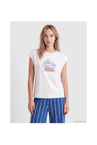 Lcw Dream Lacivert Bisiklet Yaka Baskılı Kadın Kaprili Pijama Takımı