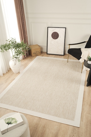 Sisalux 3085 Bej Krem Sisal Dokuma Jüt Kilim Hav Toz Vermez Halı Salon Mutfak Oturma Odası Halısı Bej - Krem