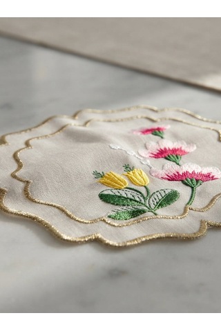Fleur Embroidered Kokteyl Peçetesi-white
