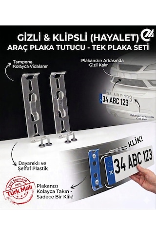 Hayalet Plakalık - Klipsli Oto Plaka Tutucu - Görünmez Plaka Seti - Gizli Takmatik Pratik Plakalık Reklamsız Çerçevesiz 2 Set Ön Ve Arka