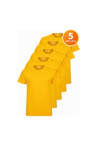Hanclo Erkek Siyah Tişört 5 Li Paket Basic Pamuk Bisiklet Yaka Kısa Kollu T-shirt Sari