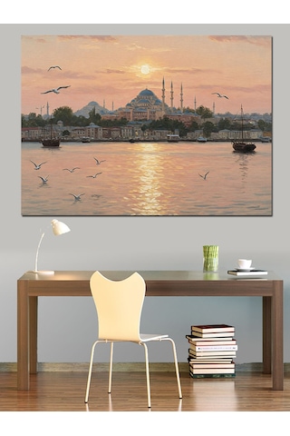 Sabah Vakti İstanbul Silueti Dekoratif Kanvas - Mdf Ahşap Tablo