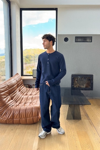Çıt Çıtlı Oversize Uzun Kol Tişört Lacivert Lacivert