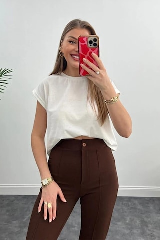 Kahverengi Yüksek Bel Likralı Palazzo Pantolon Kahverengi