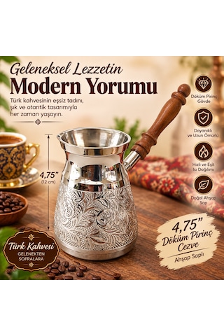 Pirinç Döküm Cezve 4.75" Jumbo Uzun Boy Ahşap Saplı