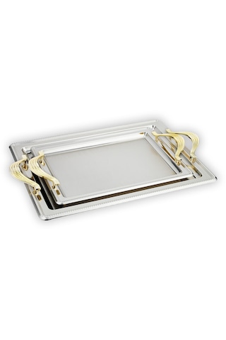 Schafer Ela 2 Li Dikdörtgen Çay Tepsisi-platin03