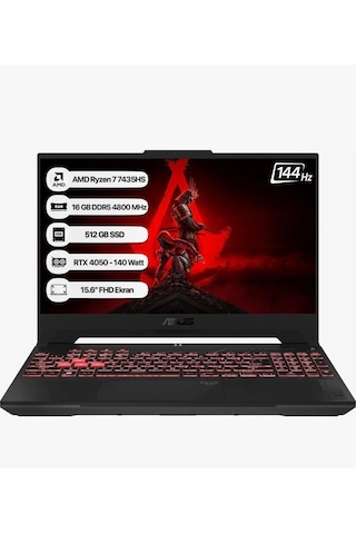 Asus TUF Gaming FA507NUR-LP035 R7-7435HS 16 GB 512 GB SSD RTX4050 15.6" Dos Dizüstü Bilgisayar (Yenilenmiş)