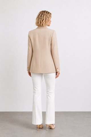 Bihan Store Kadın Kruvaze Tek Düğmeli Blazer Ceket Y26-421 - Taş