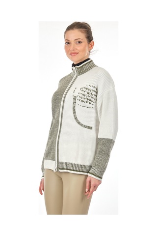 Unique Mode Dik Yaka Yazılı Uzun Kollu Haki Kadın Hırka UW231062 Haki