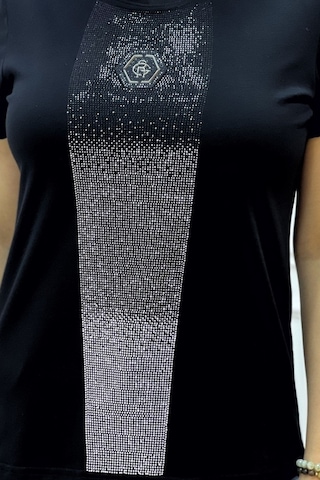 Rich Glam Bisiklet Yaka Crystal Taşlı Büyük Beden Plus Size Pamuk Şık Rahat Siyah Kadın T-shirt Siyah