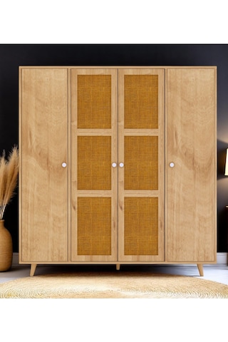 Floradesign Bali Bohem Jüt 4 Kapaklı Gardırop /jüt Mdf Kapaklı Elbise Dolabı 160cm