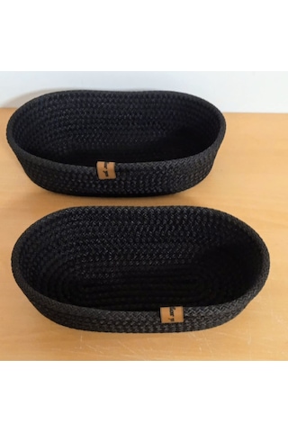 2'li Ev Banyo Oval Hasır Sepet Antrasit Jüt Kordon İp Örme Dikiş Çok Amaçlı Havlu Düzenleyici Organizer Antrasit