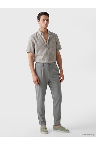 Lcwaıkıkı Classic Kahverengi Regular Fit Çizgili Kısa Kollu Erkek Gömlek