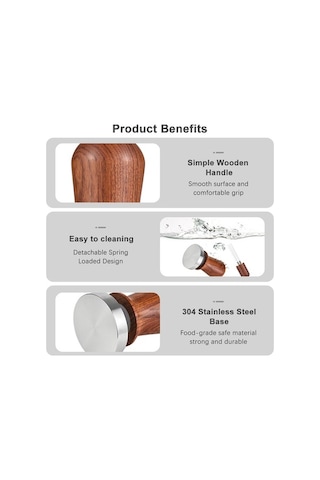 Bloomnest 51mm Espresso Tamper Ve Karıştırıcı Seti, Paslanmaz Çelik Tabanlı, Ahşap Saplı Barista Presi