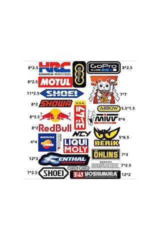 Araba, Motosiklet, Bisiklet, Kask Sponsor Sticker Seti, Çıkartma Etiketi A8036 Model Siyah