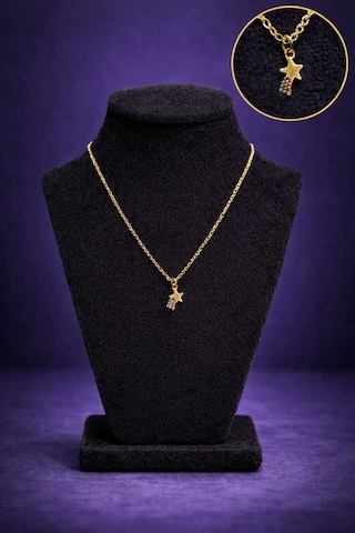 Minimal Yıldız Figürlü Renkli Taşlı Gold Kolye