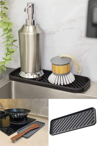Siyah Silikon Yağdanlık Yağlık Standı Altlık Çok Amaçlı Organizer Sabunluk Altlığı 23x10 Cm Diğer