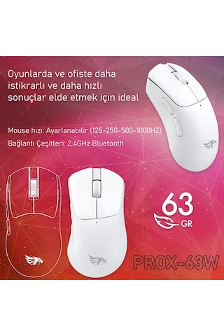 Gameagle PROX-63W Ultra Hafif Kablosuz 3 Mode Optik Oyuncu Mouse