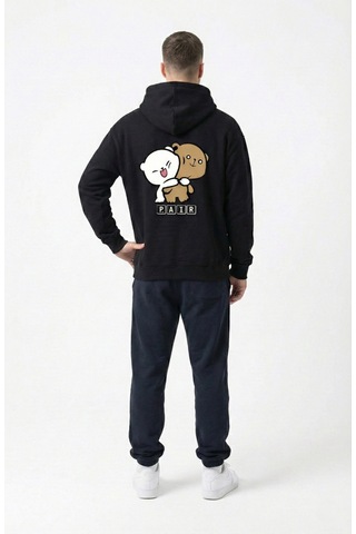 Nevermind Unisex Oversize Ayıcık Baskılı Çift Hoodie Siyah