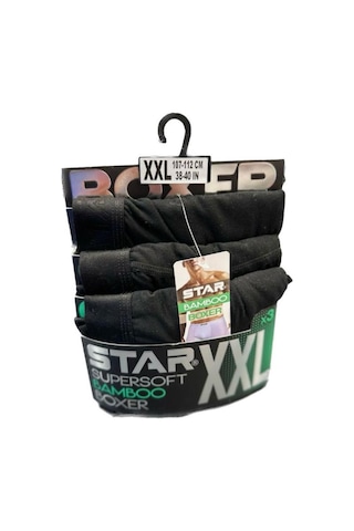 Star 3 Lü Erkek Süpersoft Bambu Boxer Siyah