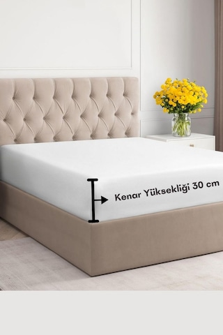 Beyaz Renkli %100 Pamuklu Penye Kumaş Fitted Lastikli Çarşaf