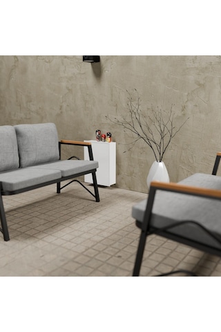 Mb Garden Furnıture Simetri Model, Balkon, Bahçe, Cafe, Metal Koltuk Takımı, Bahçe Takımı , Çay Seti, 2+2 Süngerli Açik Gri