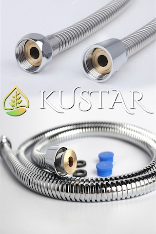 Kustar Çelik Örgülü Pirinç Somunlu Patlamaz Paslanmaz Yıpranmaz 150 Cm Banyo Duş Hortumu Gri