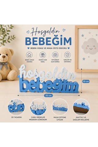 Bebek Odası Dekoru Hoşgeldin Bebeğim Yazısı Masa Üstü Süs 25x10 Cm