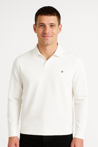 Gewer Erkek Slim Fit Uzun Kol Polo Yaka Sweatshırt-7428 Beyaz