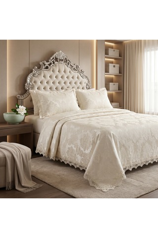 Goldroom Home Dantelli Pike Takımı Çift Kişilik Krem