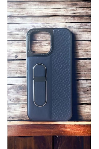 Apple Uyumlu iPhone 15 Pro Max Deri Ve Standlı Silikon Kılı